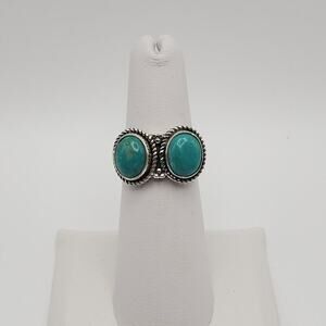 Sterling Silver 925 Kingman Turquoise Double Stone Ring Size 6.5